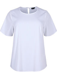 Blouse van viscose met korte mouwen en strikjes, Bright White