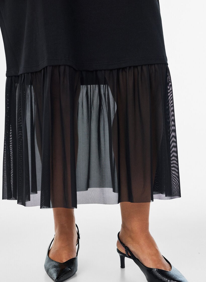T-shirt-jurk met een transparante mesh zoom, Zwart, Model image number 2