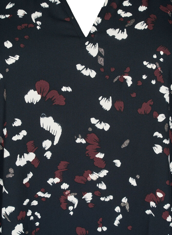 Blouse met print en ruchedetails, Zwart, Packshot image number 2
