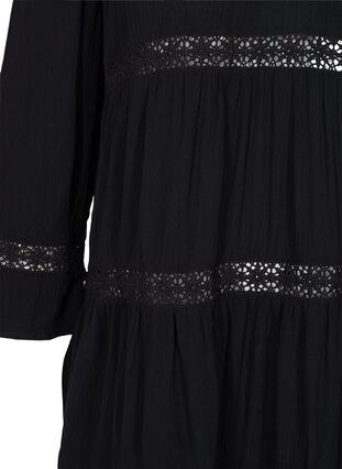 Viscose jurk met a-lijn en kanten lint, Black, Packshot image number 3