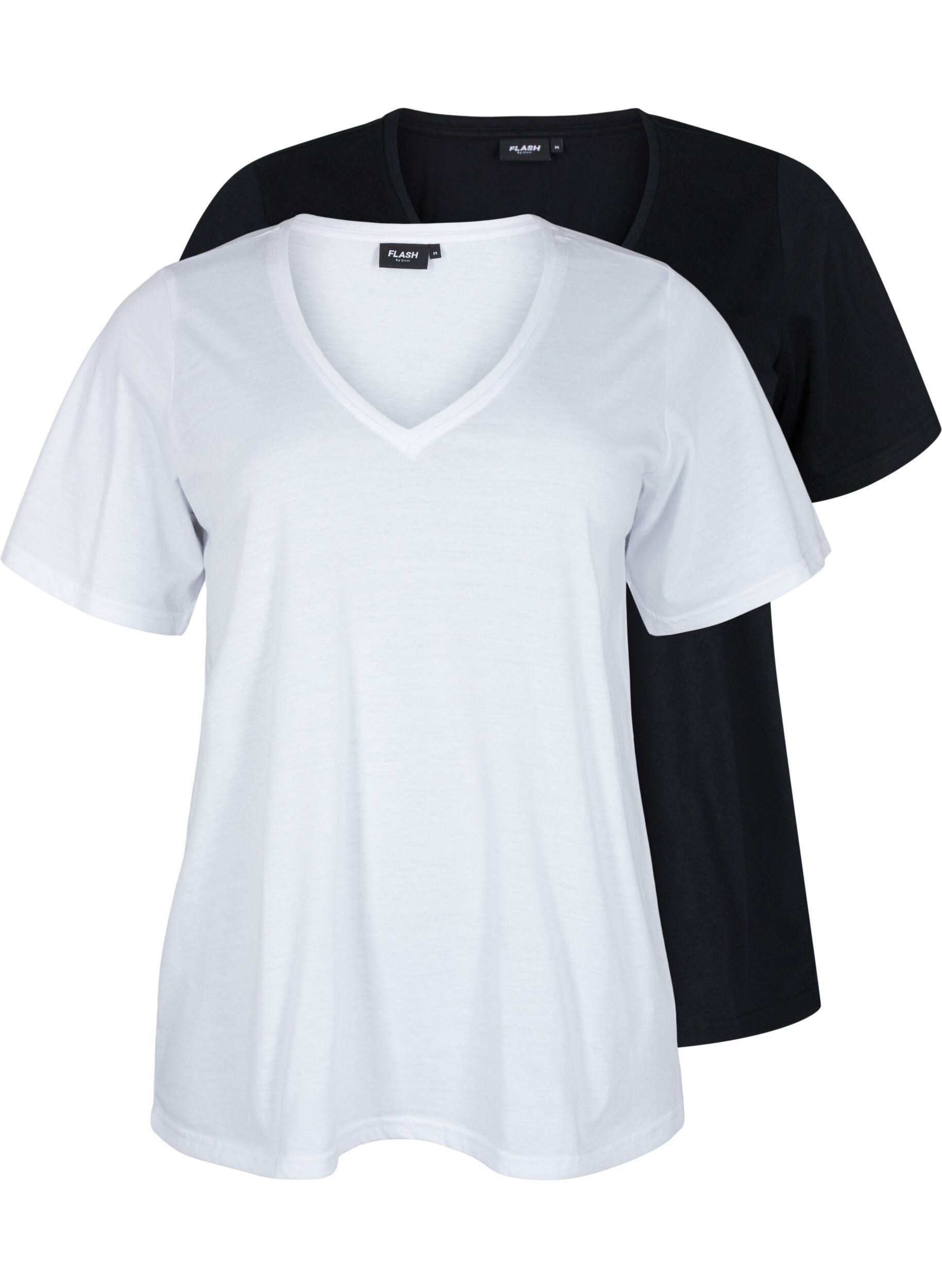 Zizzi 	 FLASH - 2-pack v-hals t-shirts, White/Black, Packshot image number 0