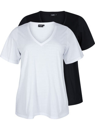 	 FLASH - 2-pack v-hals t-shirts, White/Black, Packshot image number 0