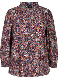 Viscose blouse met bloemenprint, Purple flower AOP