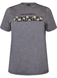 Katoenen T-shirt met gewassen look en geborduurd motief, Grijs
