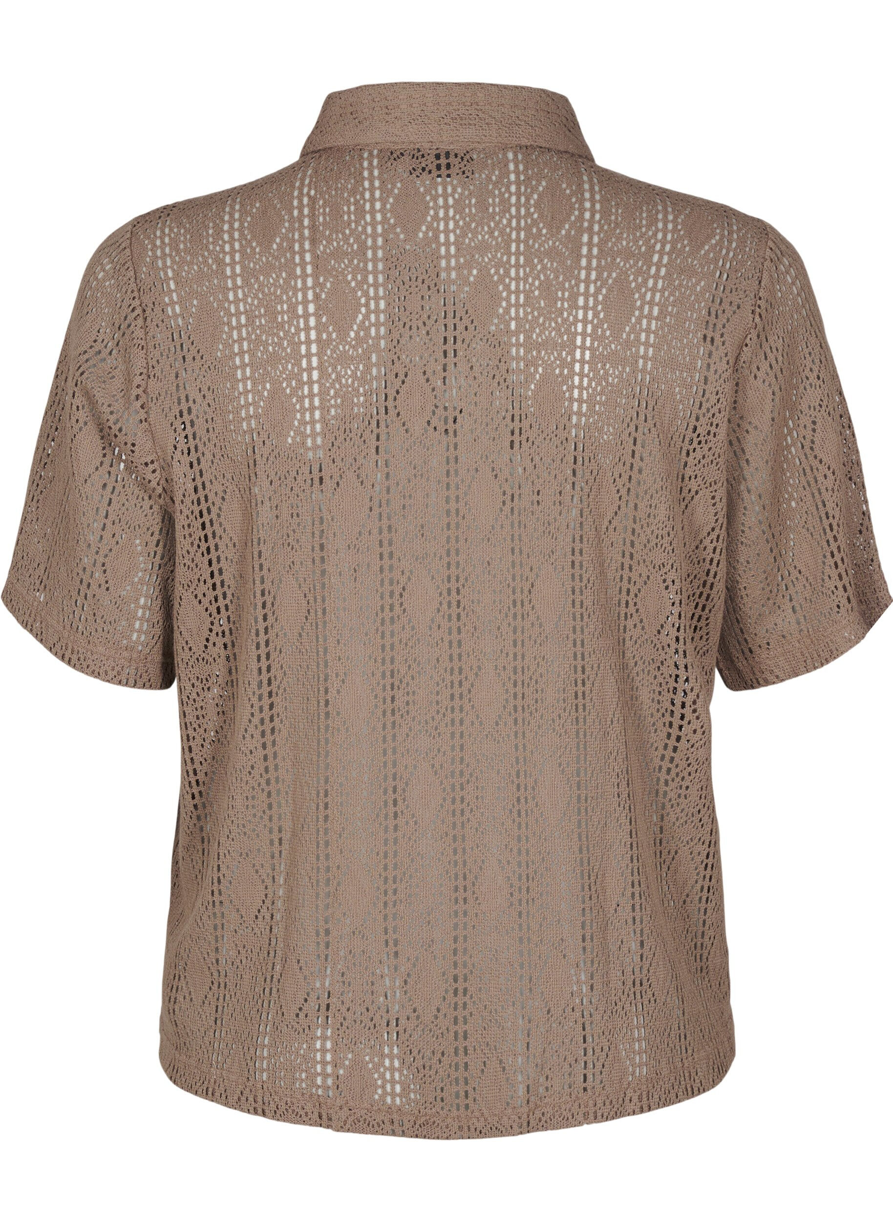 Zizzi Shirt met korte mouwen en opengewerkt patroon, Bruin, Packshot image number 1