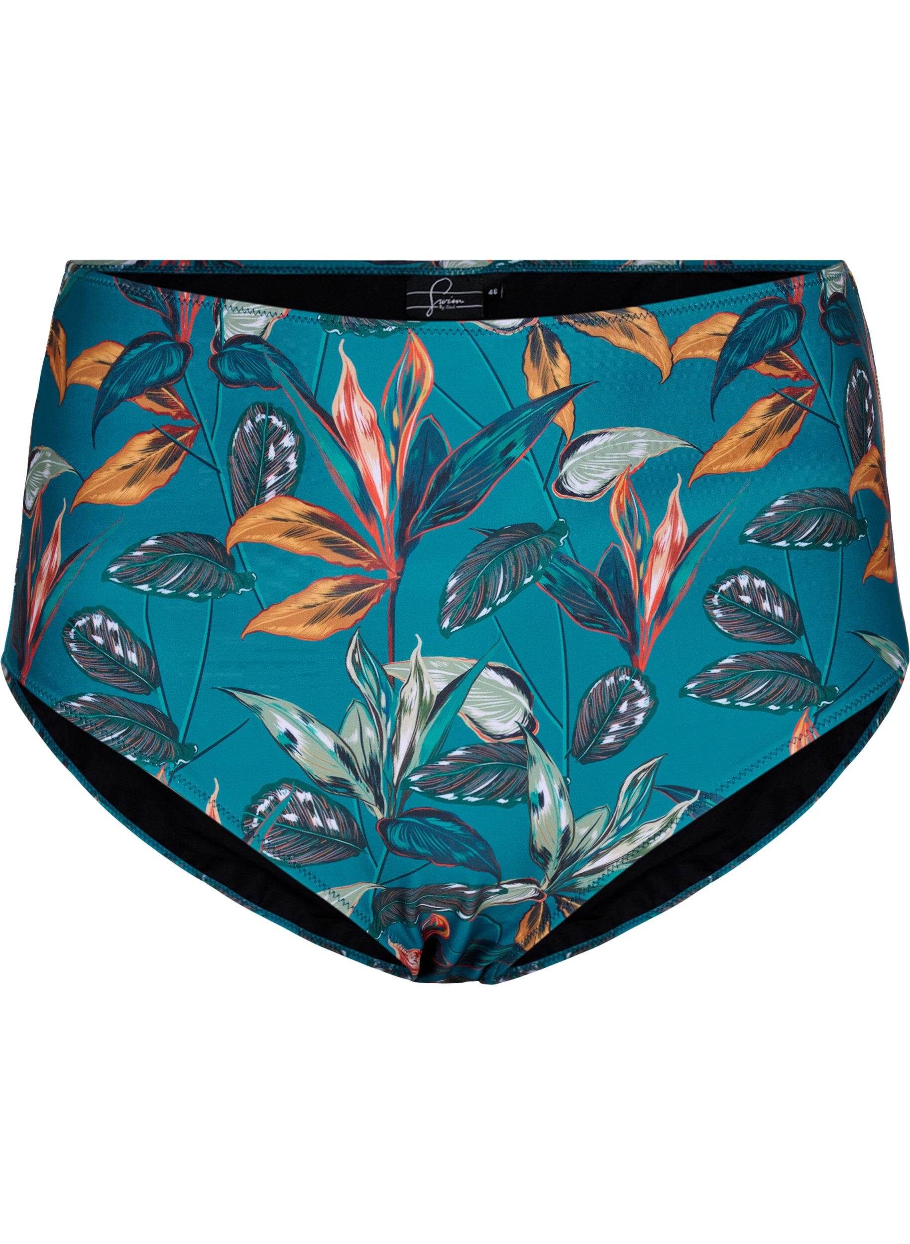 Zizzi Bikinibroekje met hoge taille en print, Turquoise, Packshot image number 0