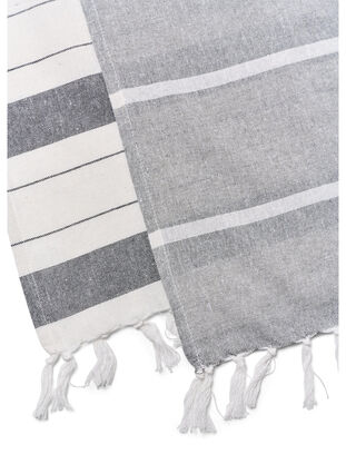 2-pack gestreepte handdoek met franjes, 2-Pack Grey, Packshot image number 2