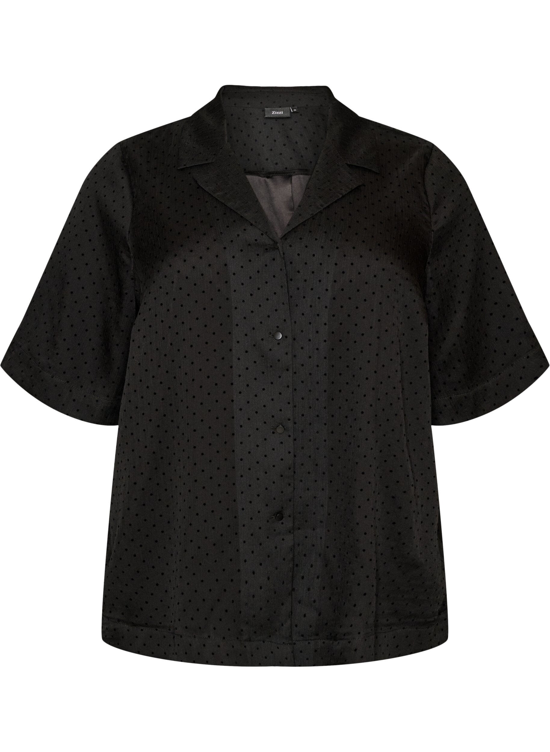 ZizziPolkadot blouse met revers, Zwart, Packshot image number 0