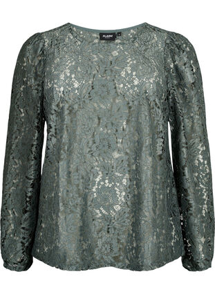 FLASH - Kanten blouse met lange mouwen, Balsam Green, Packshot image number 0