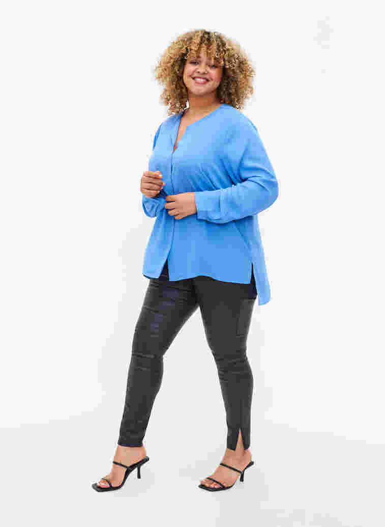 Effen kleur overhemd met v-hals, Ultramarine, Model image number 2