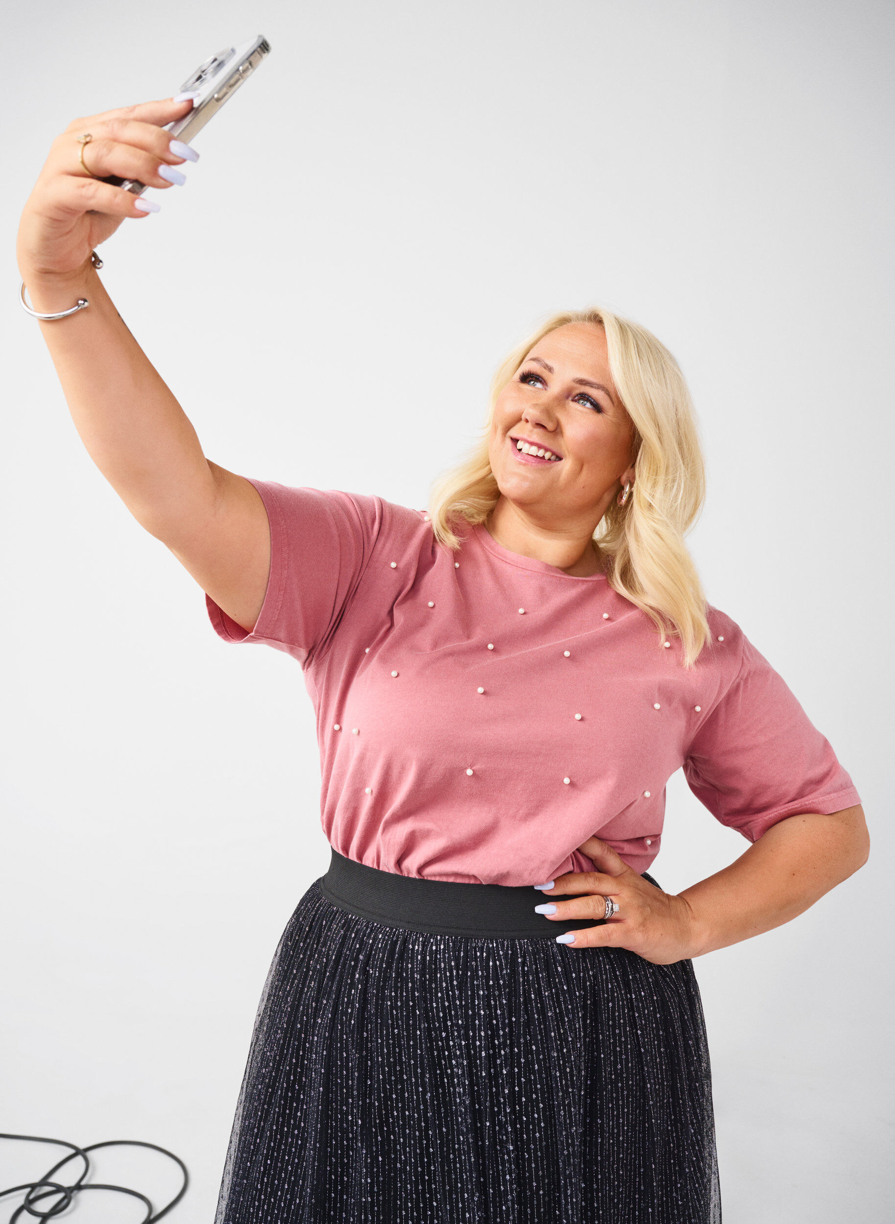 Zizzi T-shirt met parels, Heather Rose Washed, Image image number 0