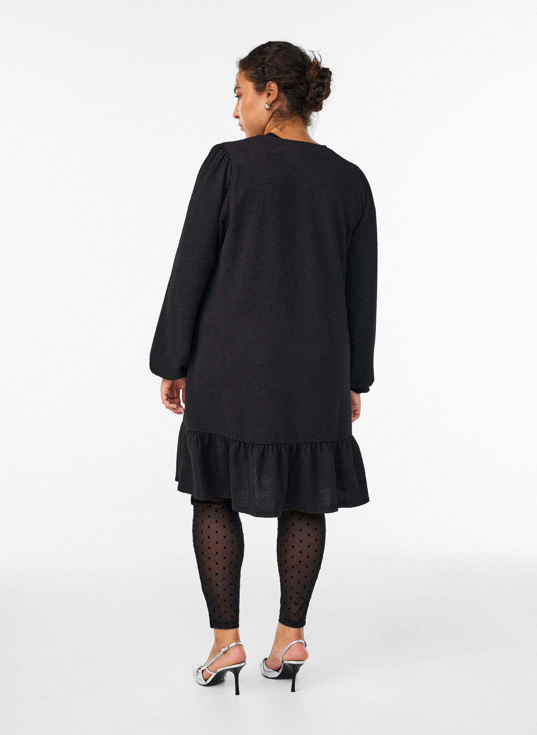 Zizzi Mesh-leggings met velour stippen, Zwart, Model image number 1