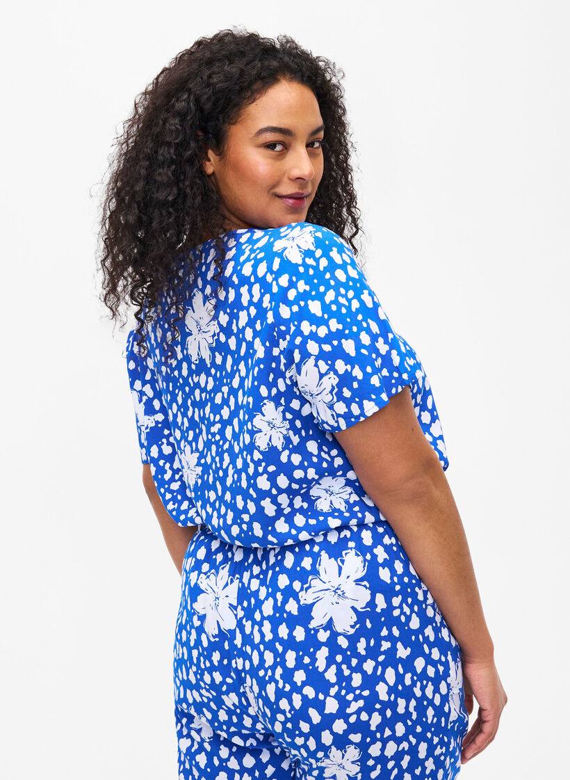 FLASH - Viscose blouse met korte mouwen en print, Blauw, Model image number 2