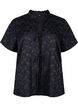 Jacquard blouse met korte mouwen en strikjes, Zwart, Packshot image number 0