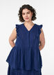 Mouwloze blouse van katoen mousseline met ruches, Blauw, Model image number 0