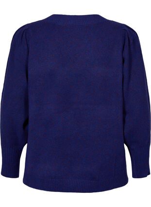 Gemêleerd gebreide trui met pofmouwen en v-hals, Ultra Violet Mel., Packshot image number 1