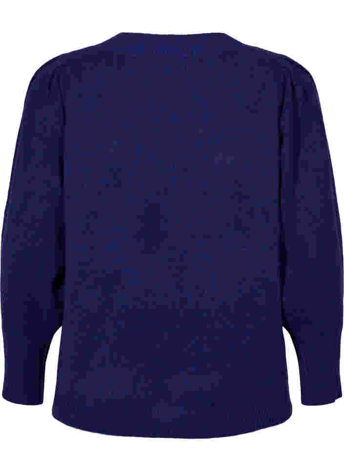 Gemêleerd gebreide trui met pofmouwen en v-hals, Ultra Violet Mel., Packshot image number 1