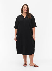 FLASH - Midi jurk met korte mouwen in katoen, Black, Model