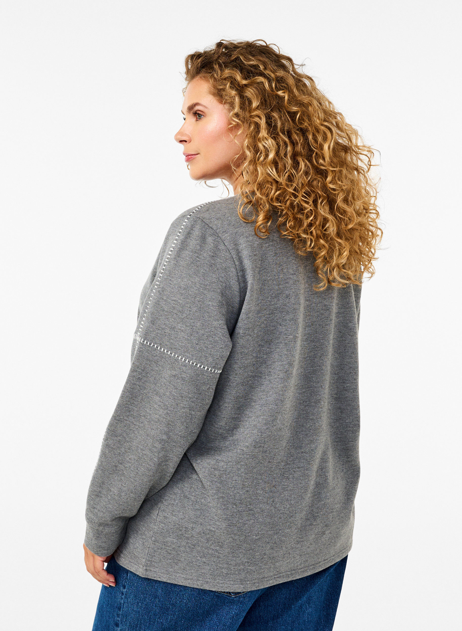 Zizzi Sweatshirt met contrasterende stiksels, Medium Grey M&eacute;l, Model image number 1