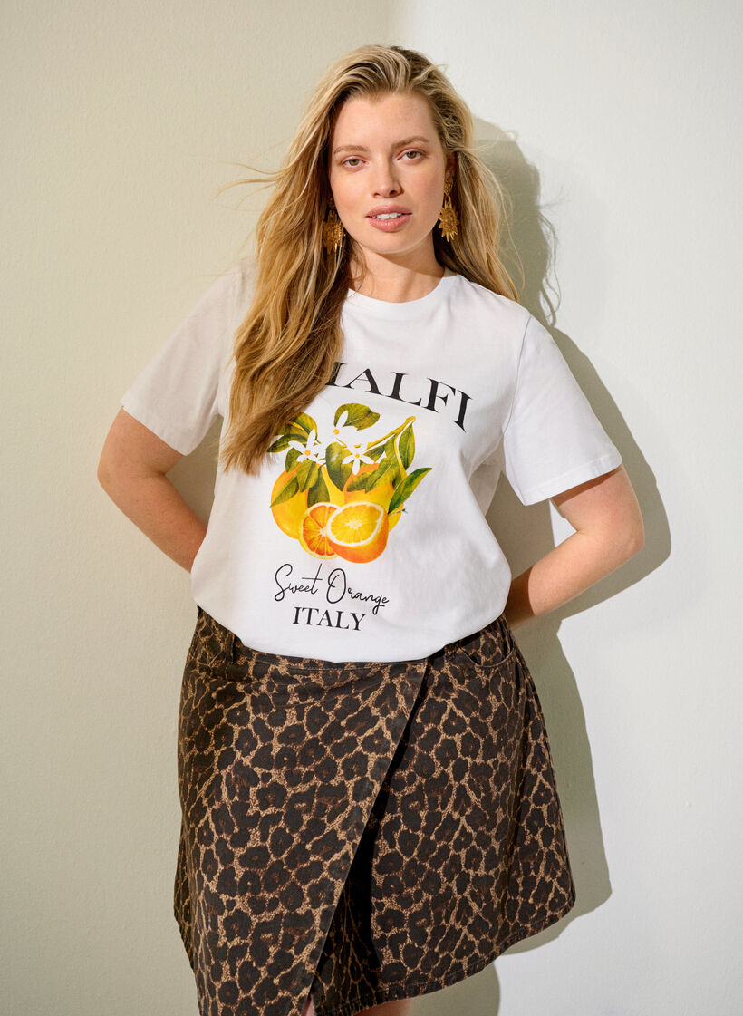 Korte denimrok met luipaardprint en een A-lijn vorm, Bruin, Image