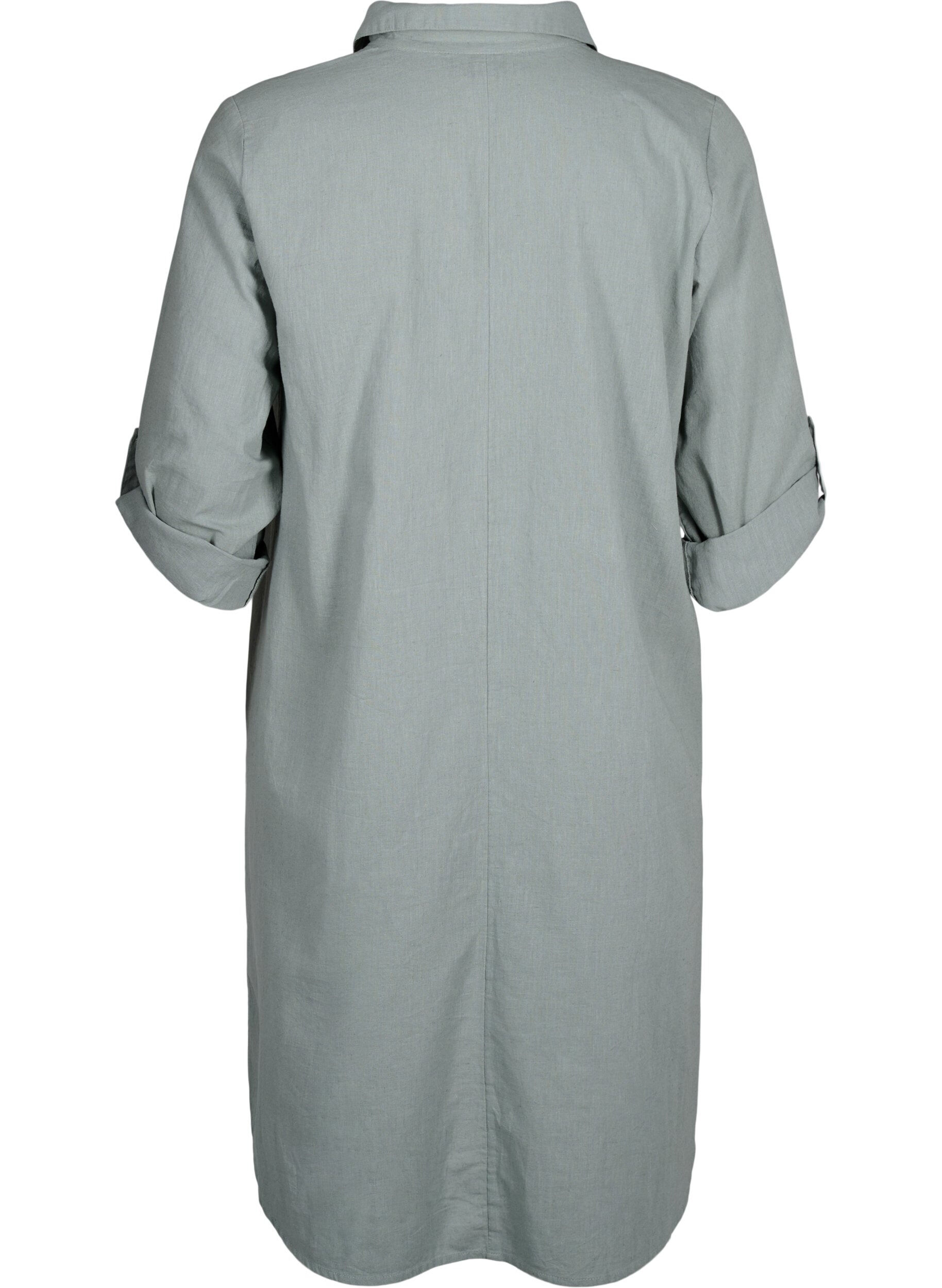 Zizzi Jurk met V-hals van katoen en linnen, Chinois Green, Packshot image number 1