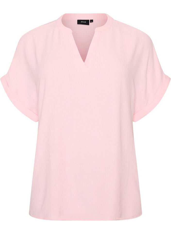 Luchtige blouse met korte mouwen, Roze, Packshot image number 0