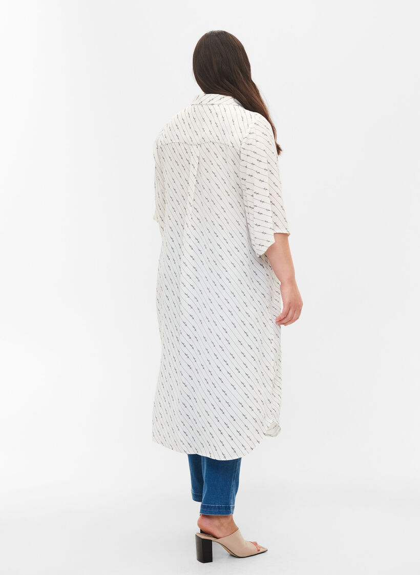 Gestreepte overhemdjurk van viscose, White AOP, Model image number 1