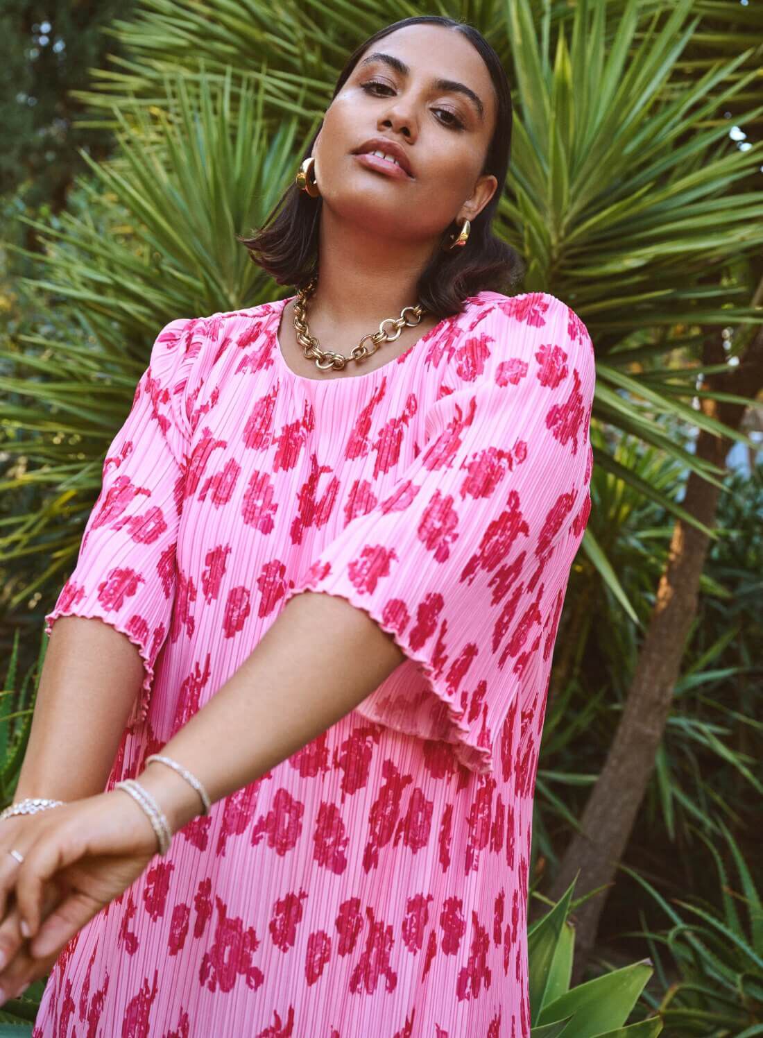 Zizzi Bedrukte jurk in roze, , Model