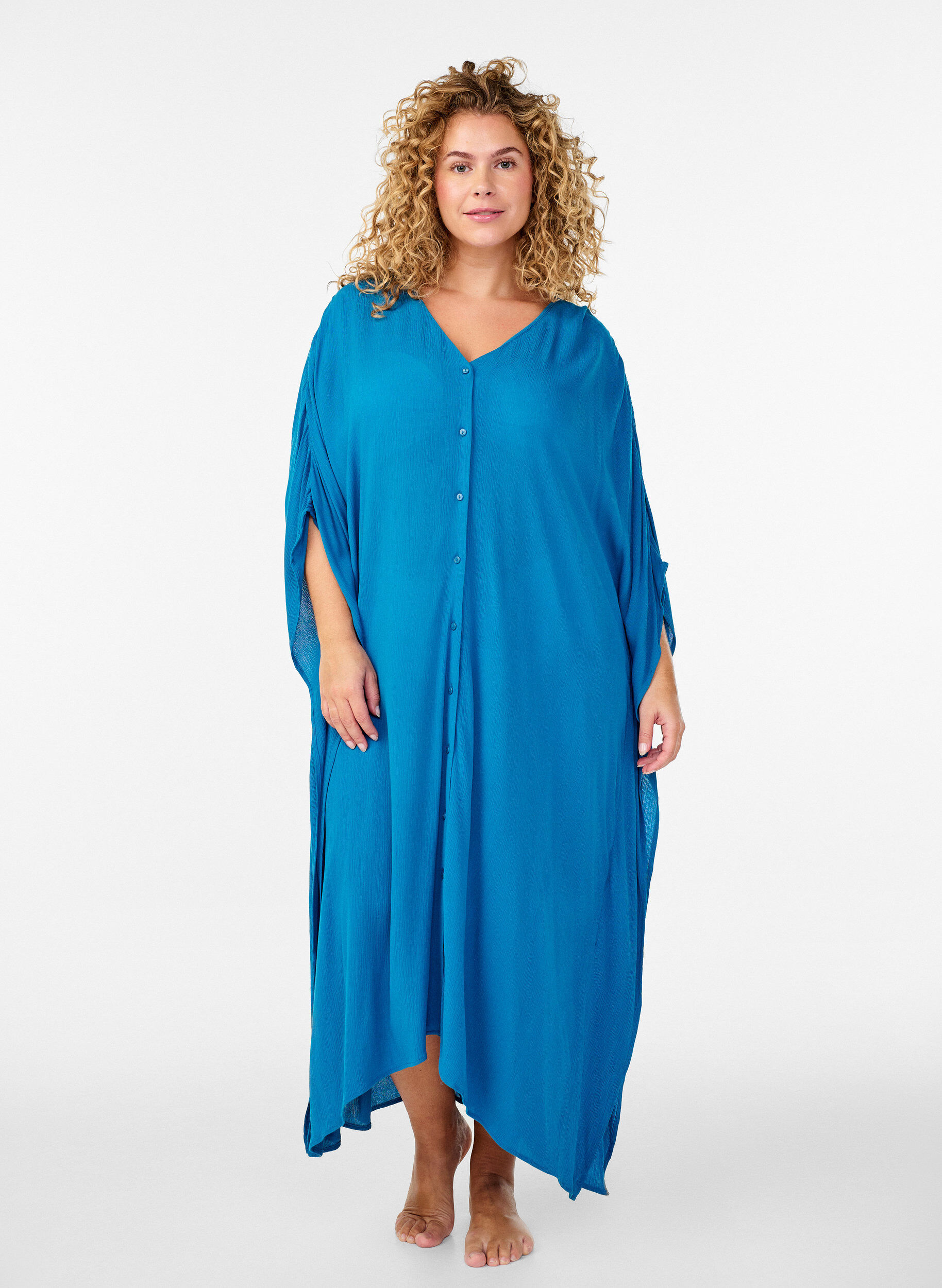 Kaftan strandjurk met knopen, Blauw, Model