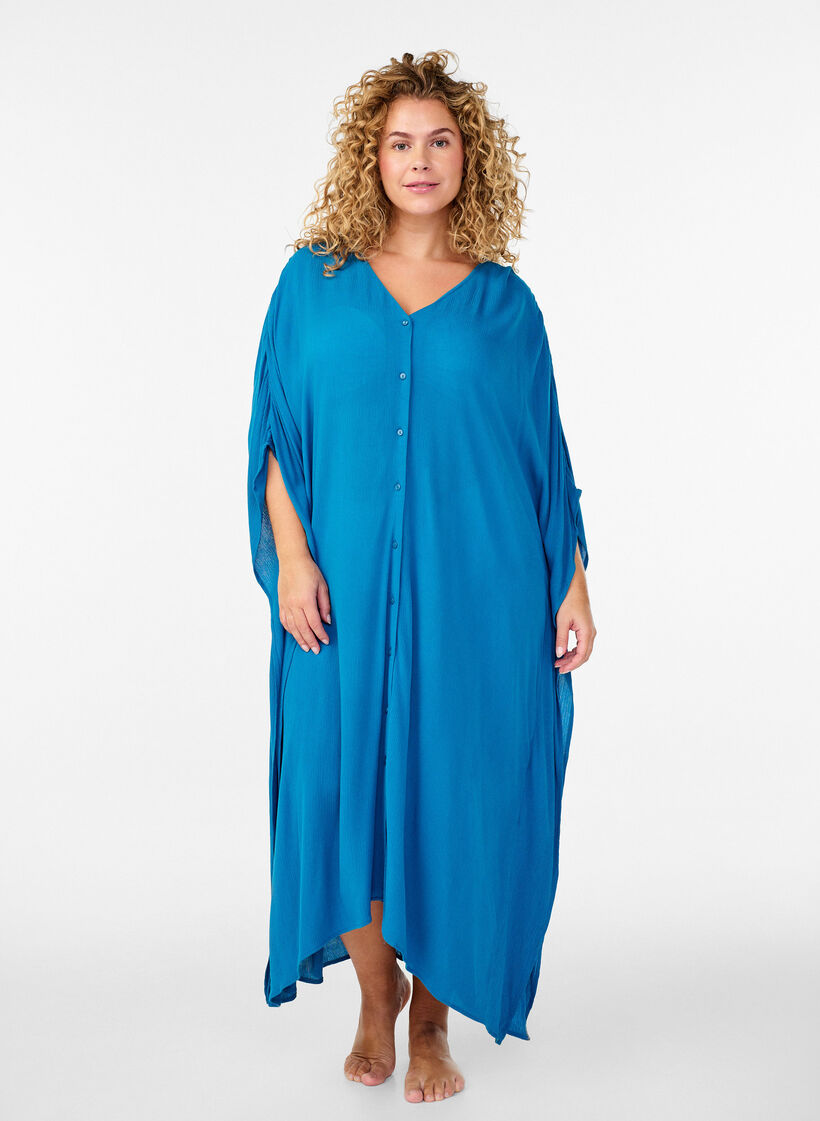 Kaftan strandjurk met knopen, Blauw, Model image number 0