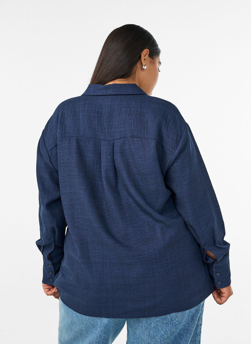Losse shirt met V-hals, Blauw, Model image number 2