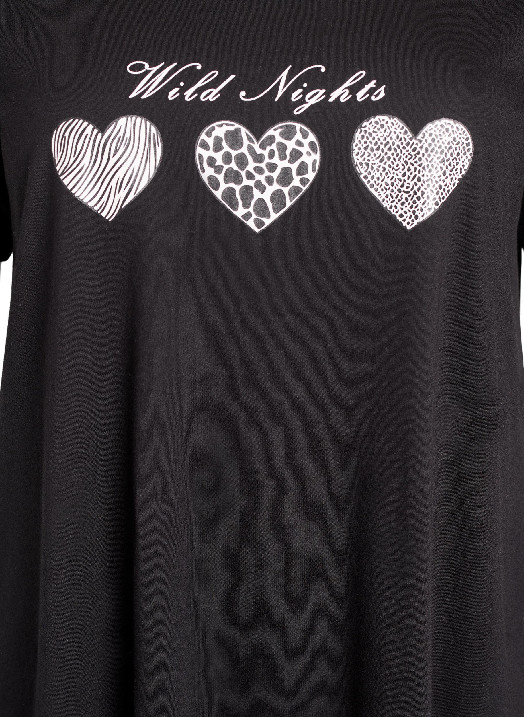 Zizzi Nachtjapon met korte mouwen van biologisch katoen, Zwart, Packshot image number 2