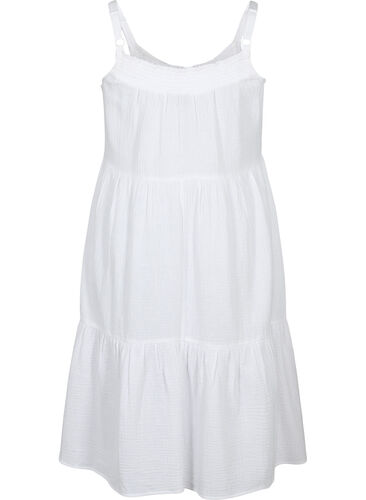 Effen katoenen strapless jurk, Bright White, Packshot image number 1
