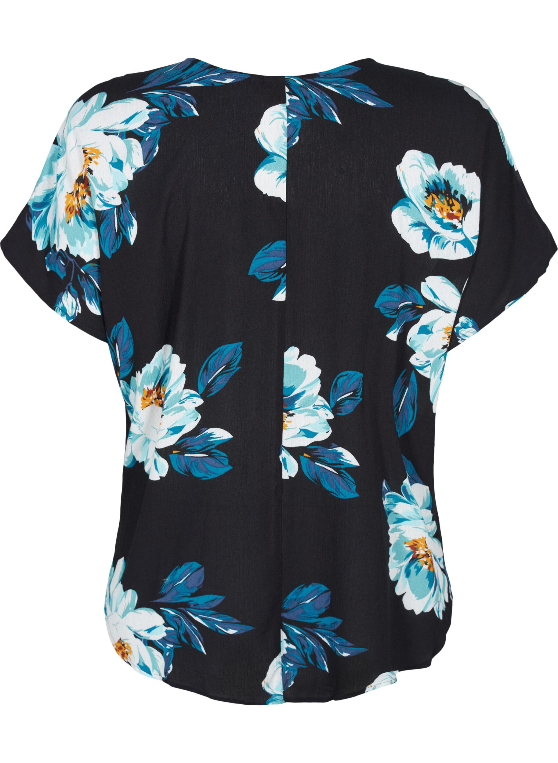 Zizzi Viscose top met korte mouwen en bloemenprint, Black Big Flower, Packshot image number 1