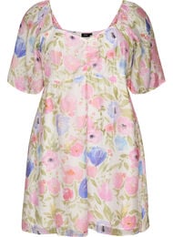 Floral empire-lijn jurk met een wijde V-hals, Wit