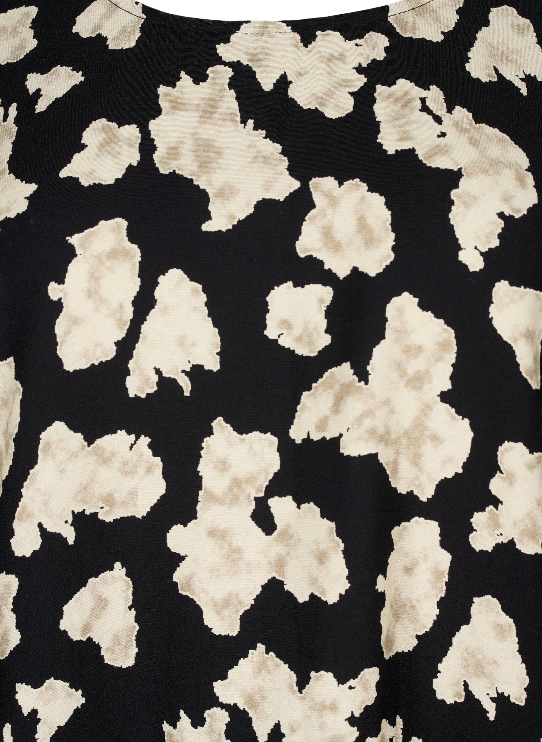 Zizzi Jurk met lange mouwen, print en strikjes, Zwart, Packshot image number 2