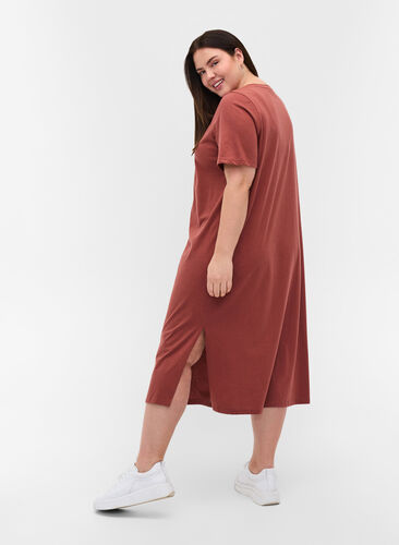 Katoenen t-shirt jurk met 2/4 mouwen, Mahogany, Model image number 1