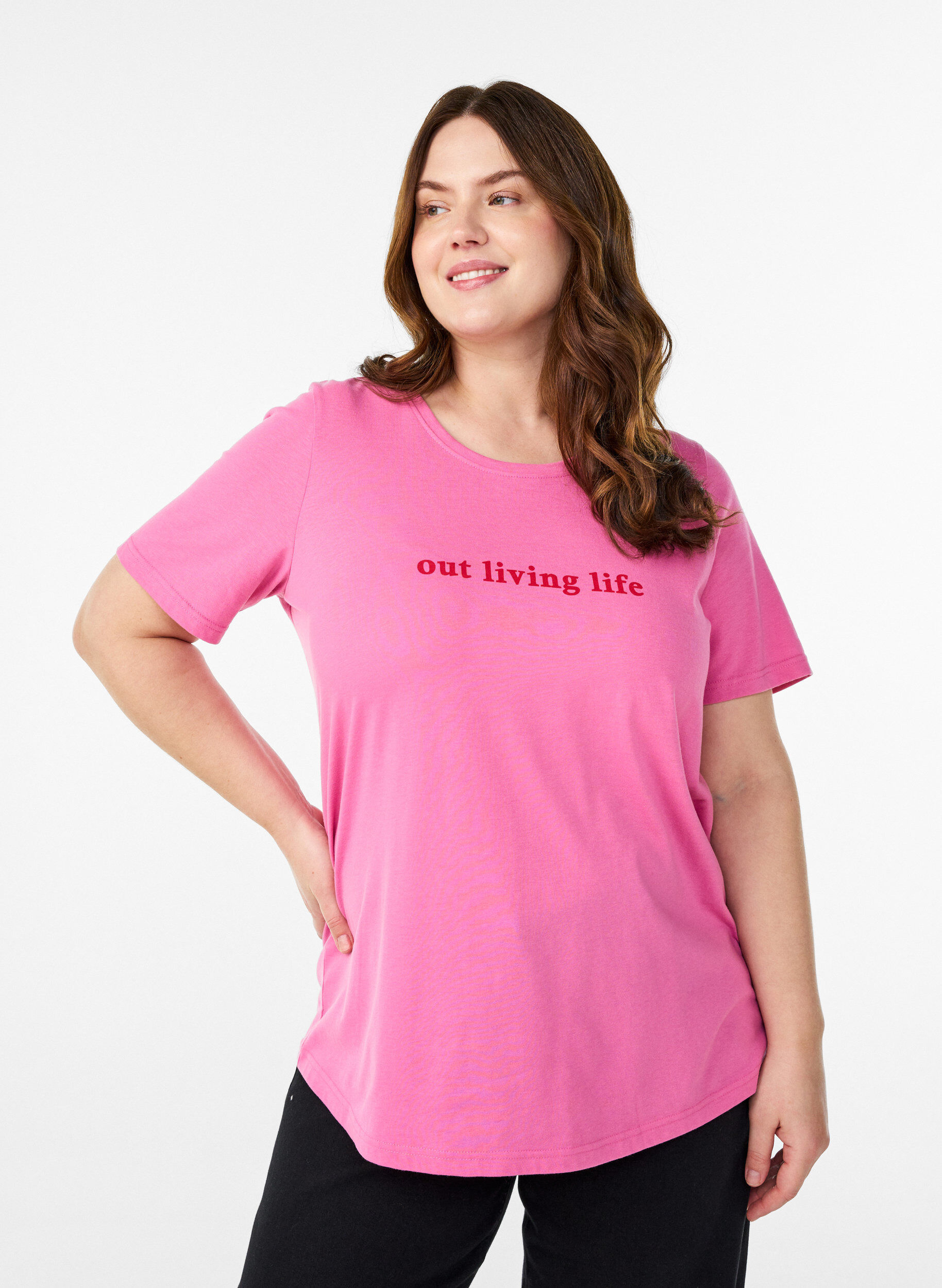 Zizzi T-shirt met print, Roze, Model image number 0