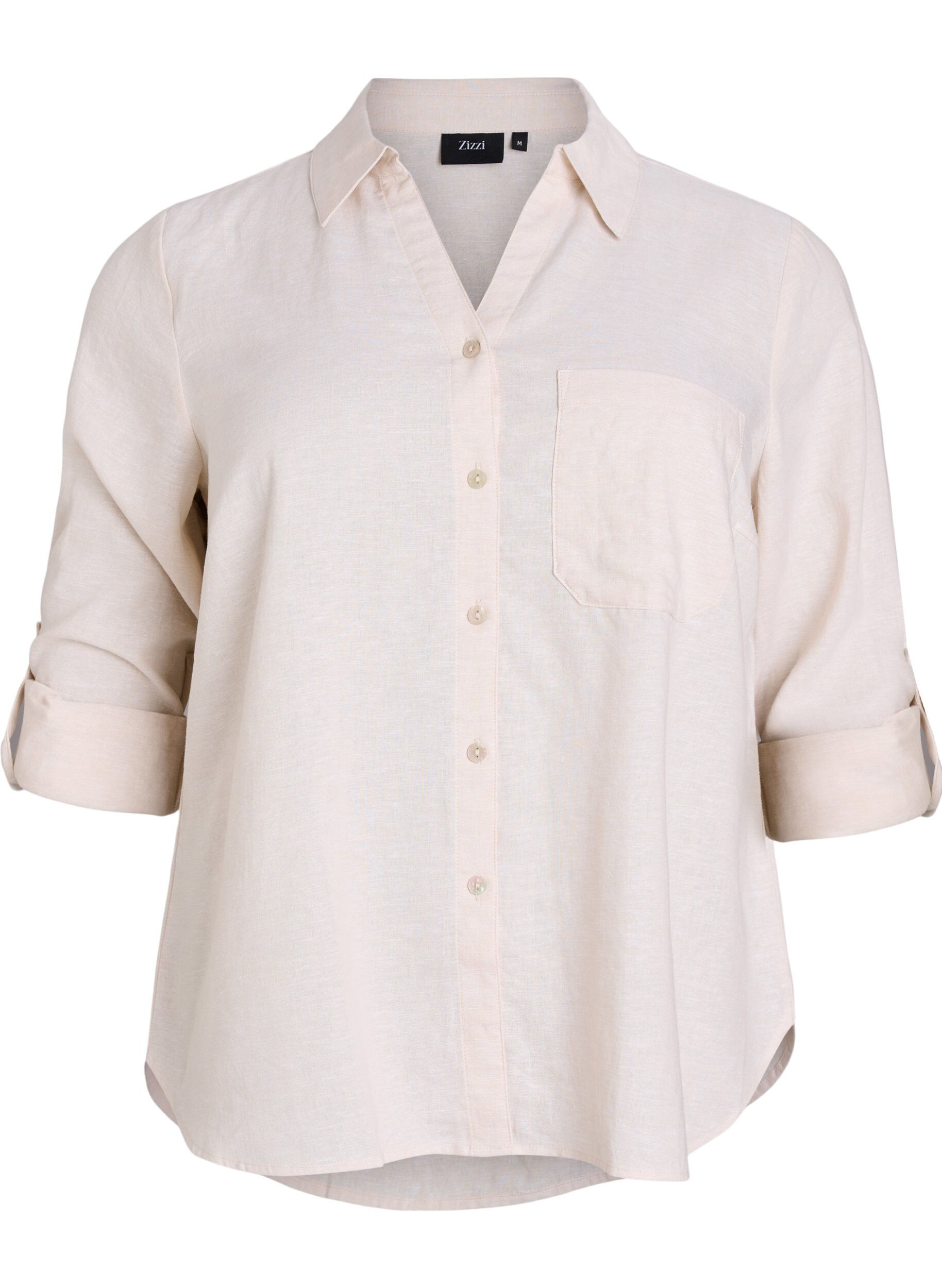 Zizzi Linnen en viscose shirt met 3/4 mouwen, Beige, Packshot image number 0