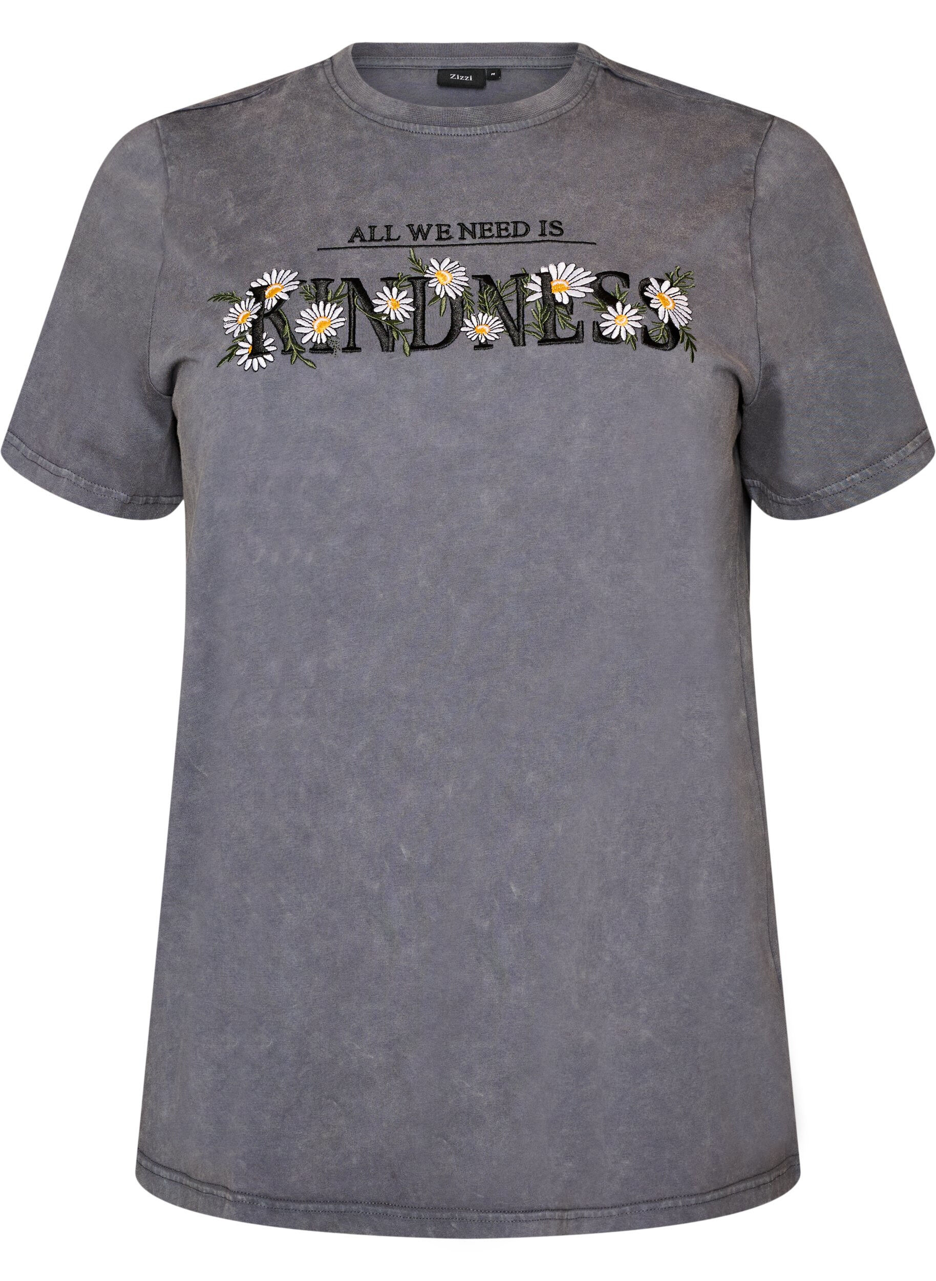 Katoenen T-shirt met gewassen look en geborduurd motief