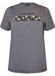 Katoenen T-shirt met gewassen look en geborduurd motief, Grijs