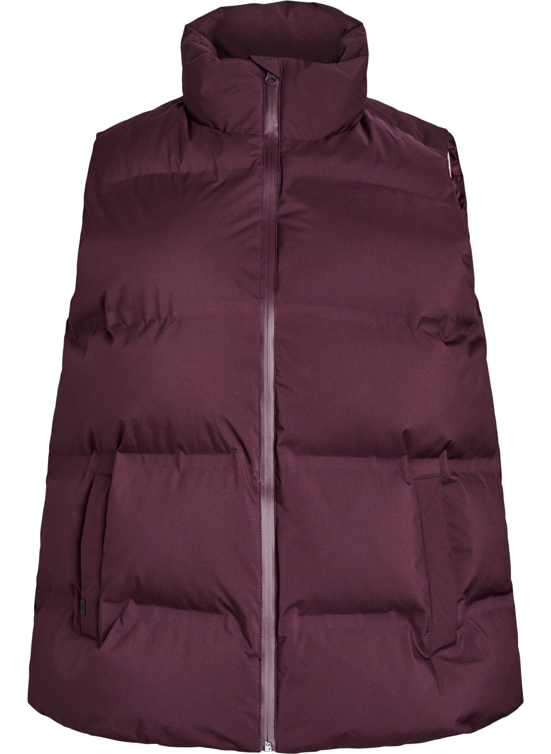 ZizziKorte puffer bodywarmer met hoge kraag, Donker Bordeaux, Packshot image number 0