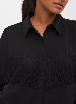 Effen blouse met franje, Black, Model image number 2