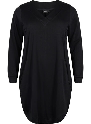 Sweatshirt jurk met v-halslijn, Black, Packshot image number 0