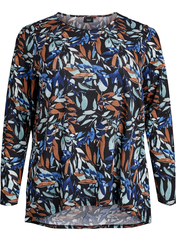 Gedessineerde blouse met lange mouwen, Blauw, Packshot image number 0