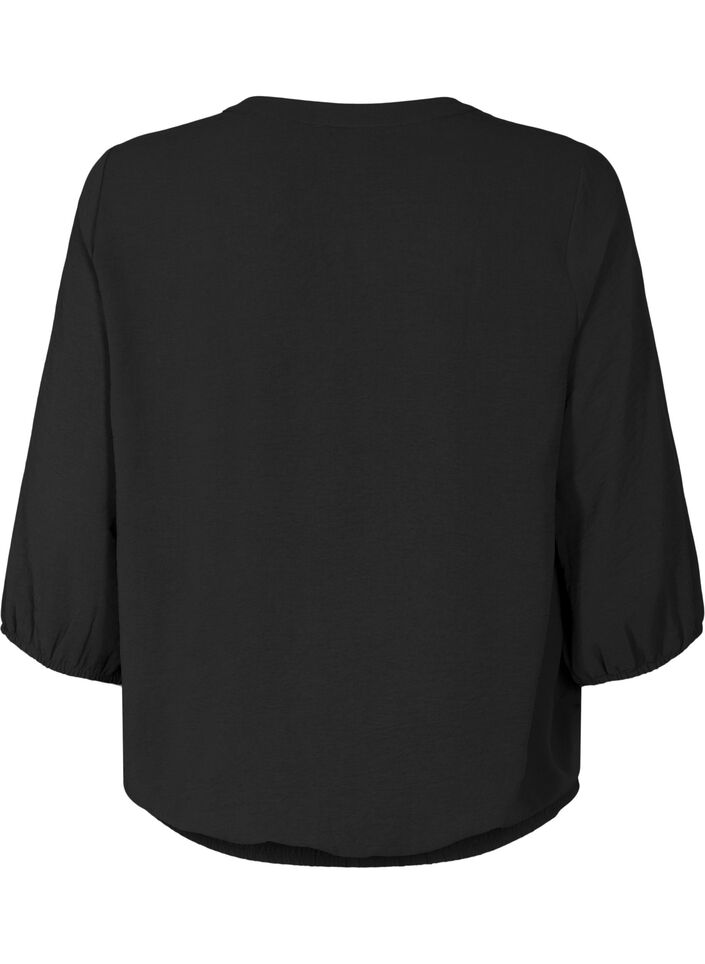 Blouse met smok en 3/4 mouwen, Black, Packshot image number 1