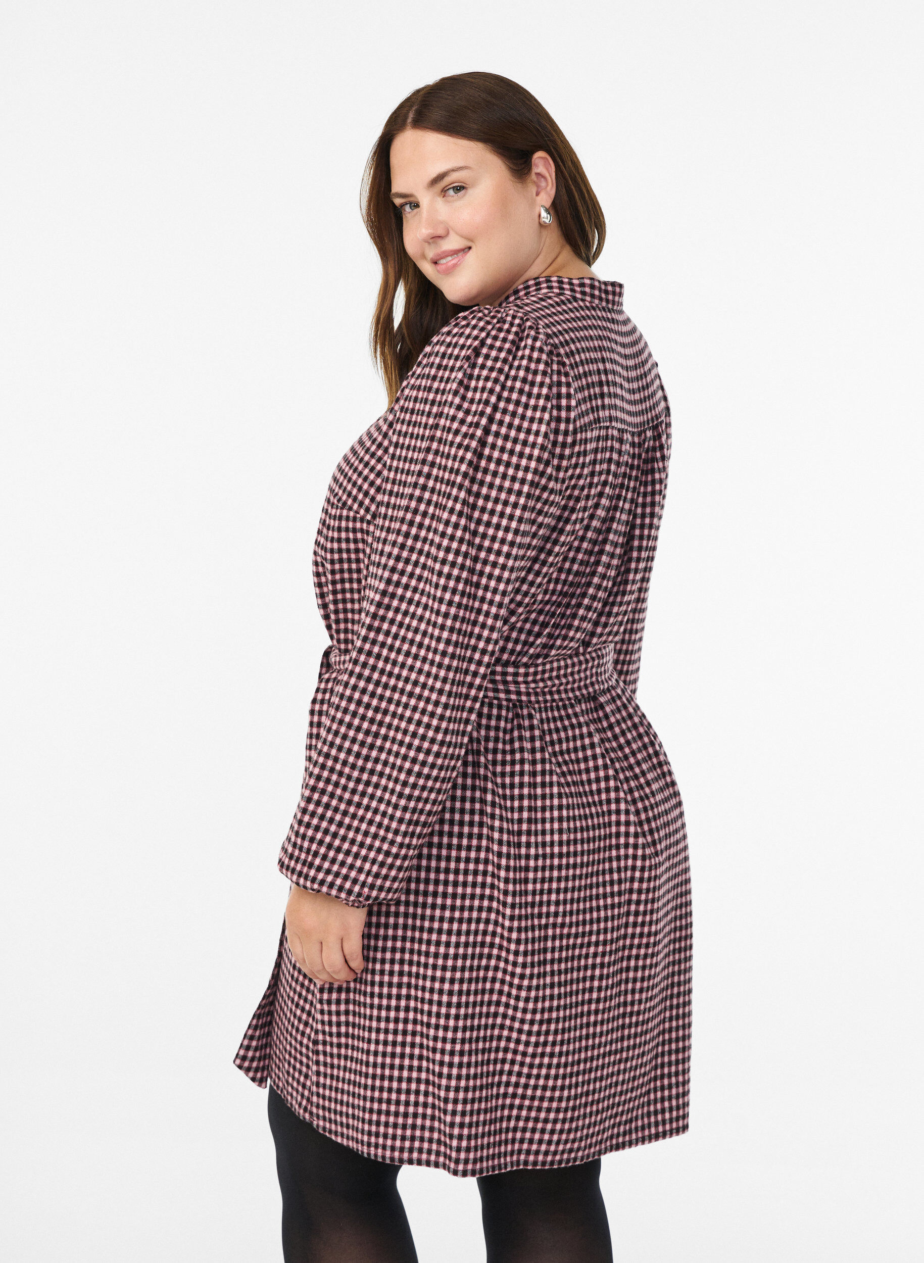 Zizzi Korte jurk met ruitjes en een strikceintuur, Rood, Model image number 2