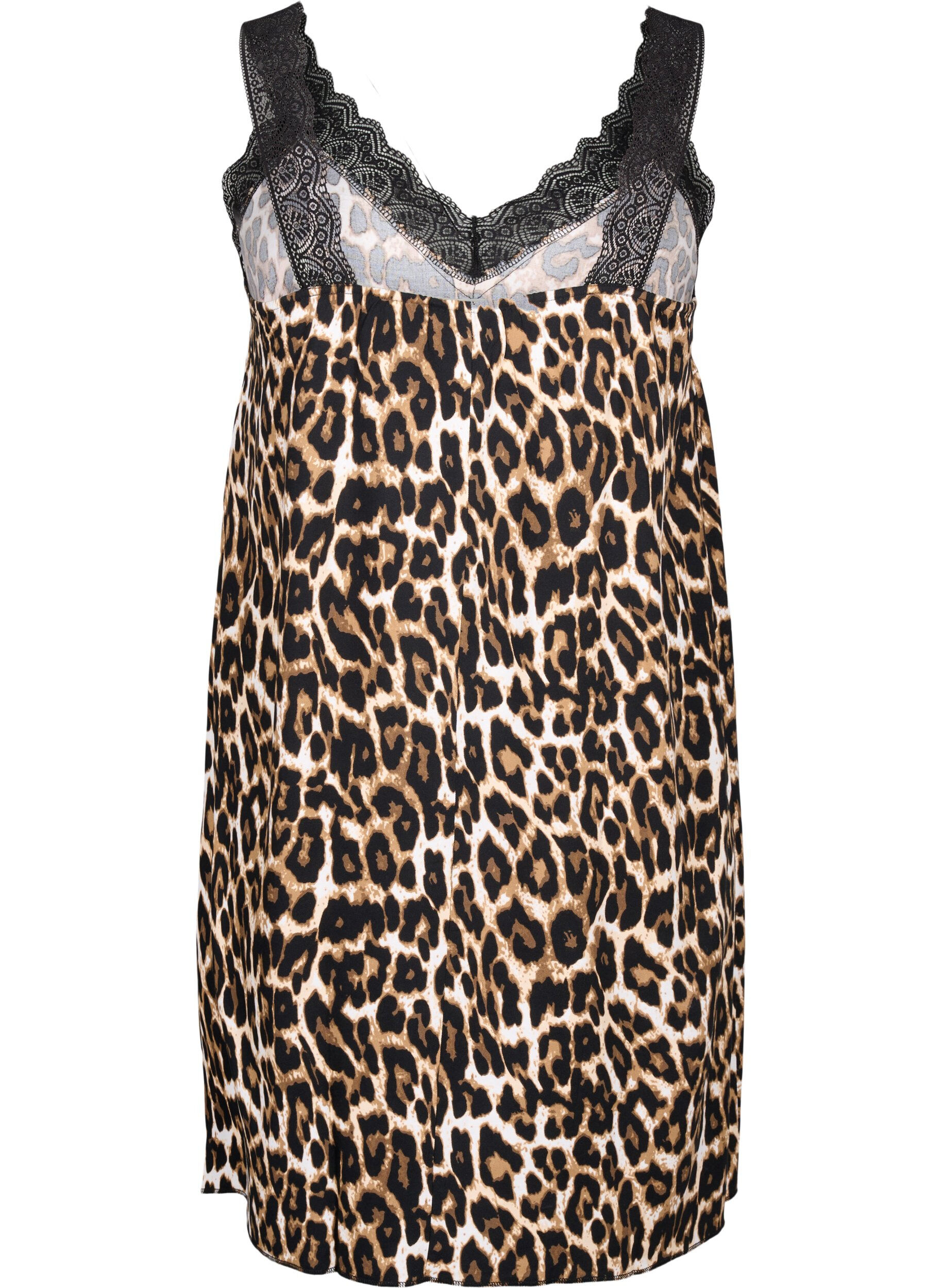 Zizzi Spaghetti-jurk van viscose met kant, Leopard, Packshot image number 1