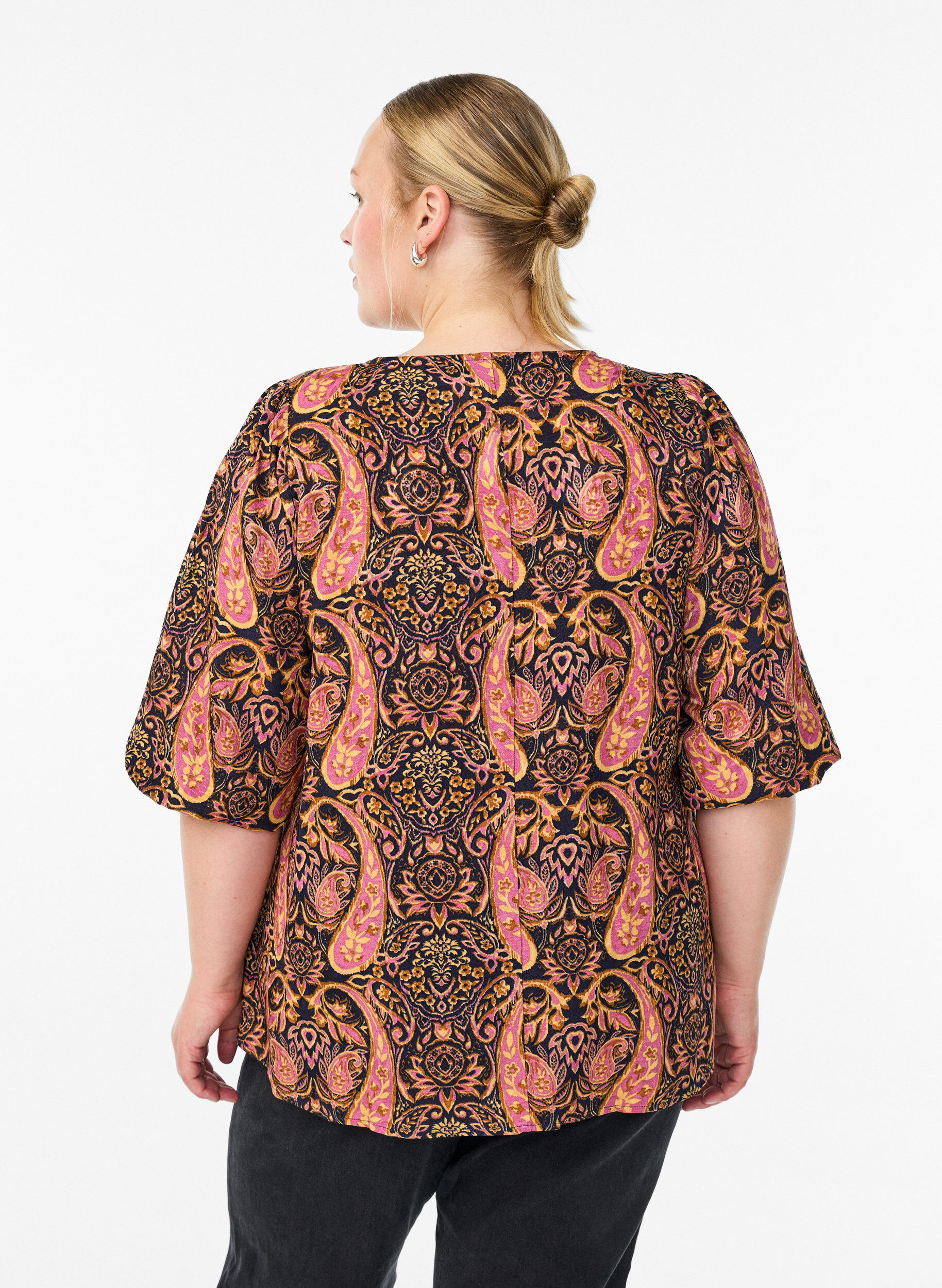 Zizzi Blouse met paisley print en 3/4 mouwen, Blauw, Model image number 2