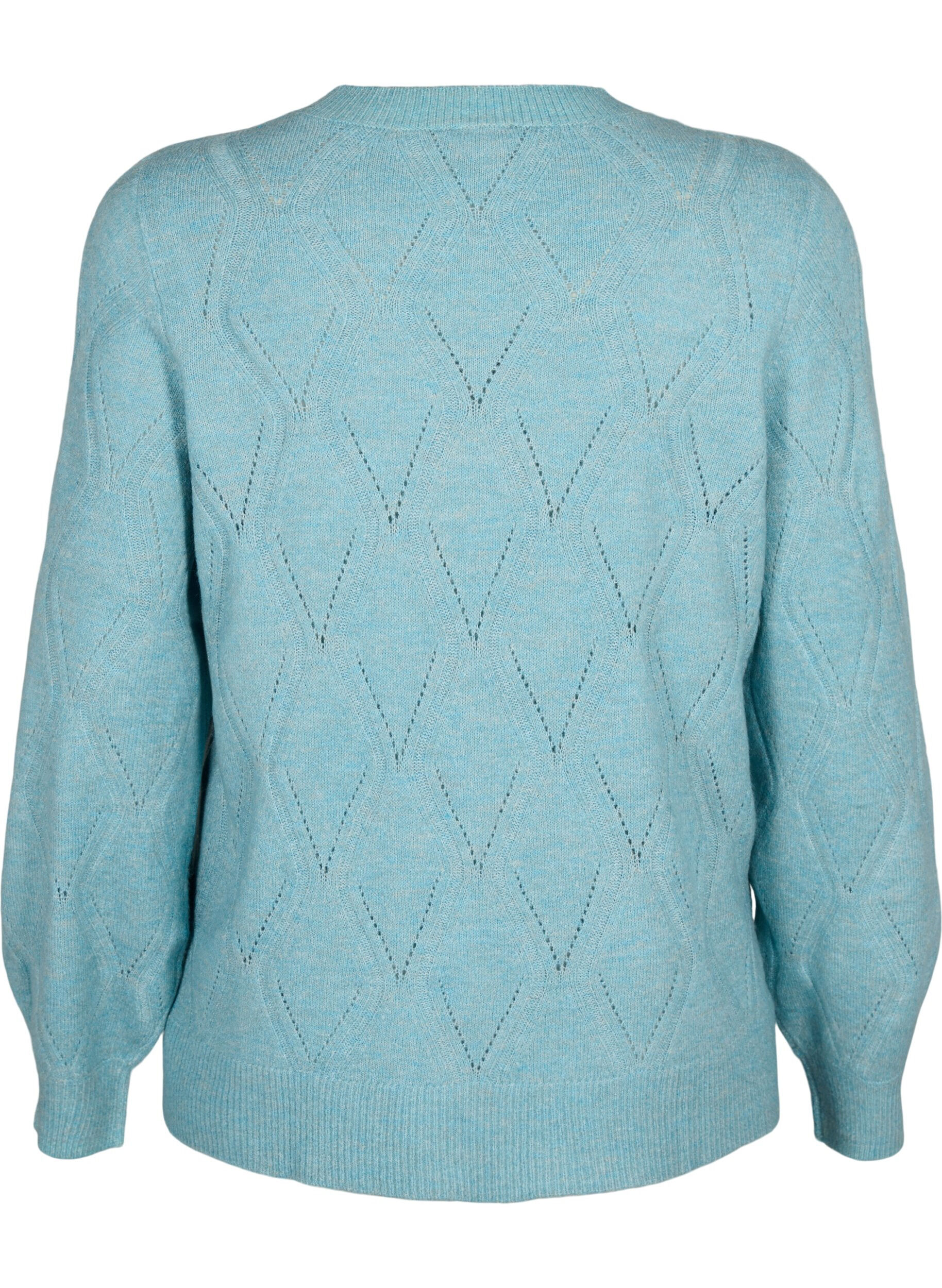 Zizzi Gebreide pullover met gaatjespatroon, Reef Waters Mel., Packshot image number 1